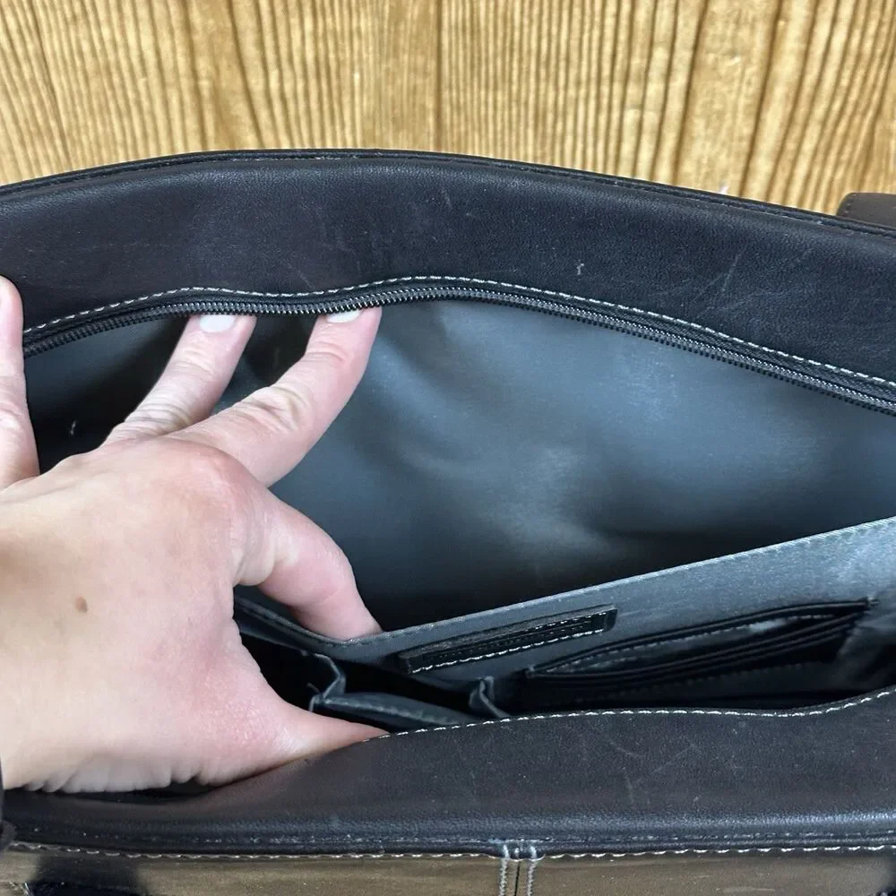 Lavender Briefcase Shoulder Work Hobo Satchel‎ Tote Bag Black Leather